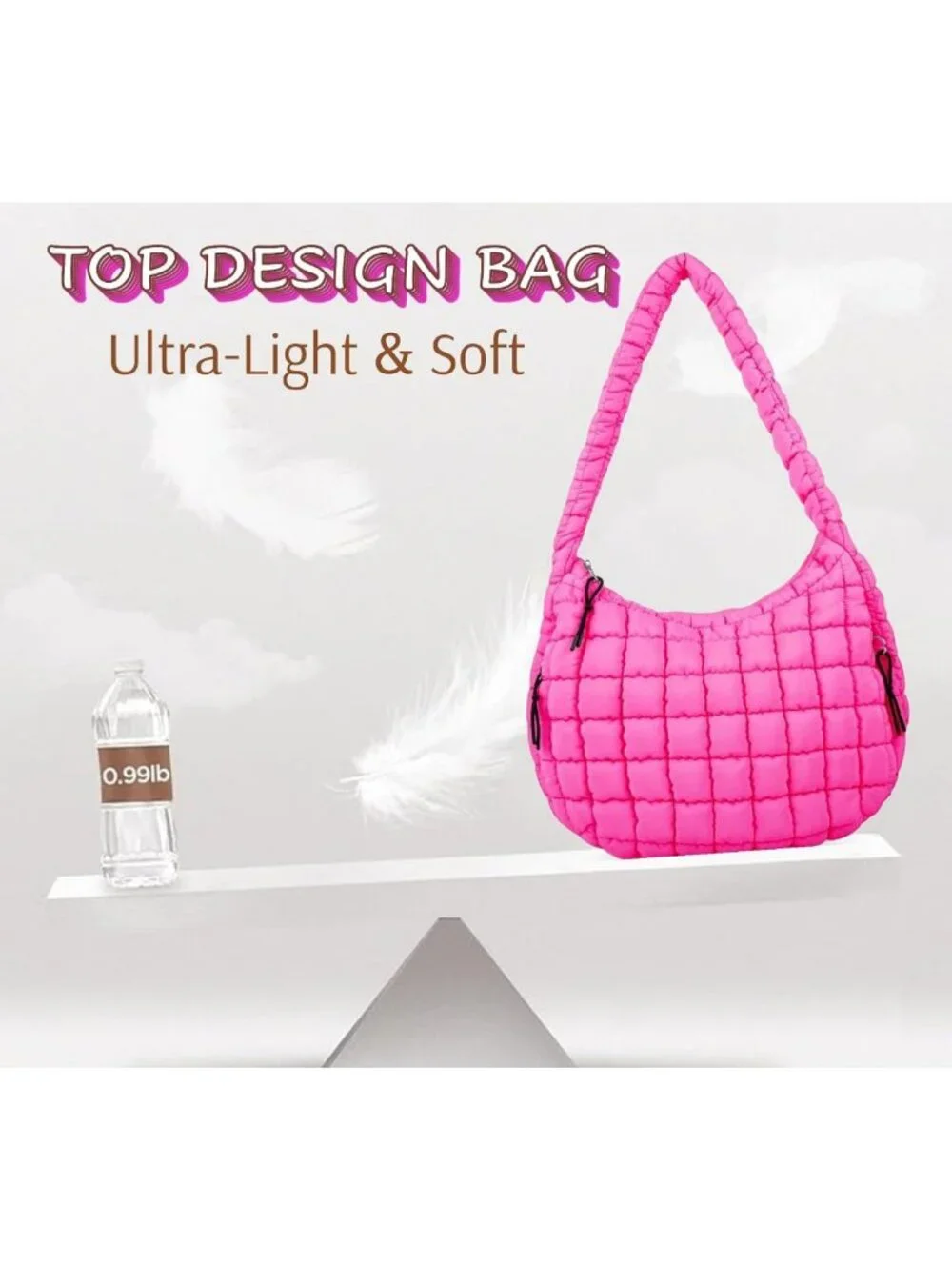 Lightweight Quilted Puffer Hobo Bag, Large Nylon Crossbody Tote with Zipper